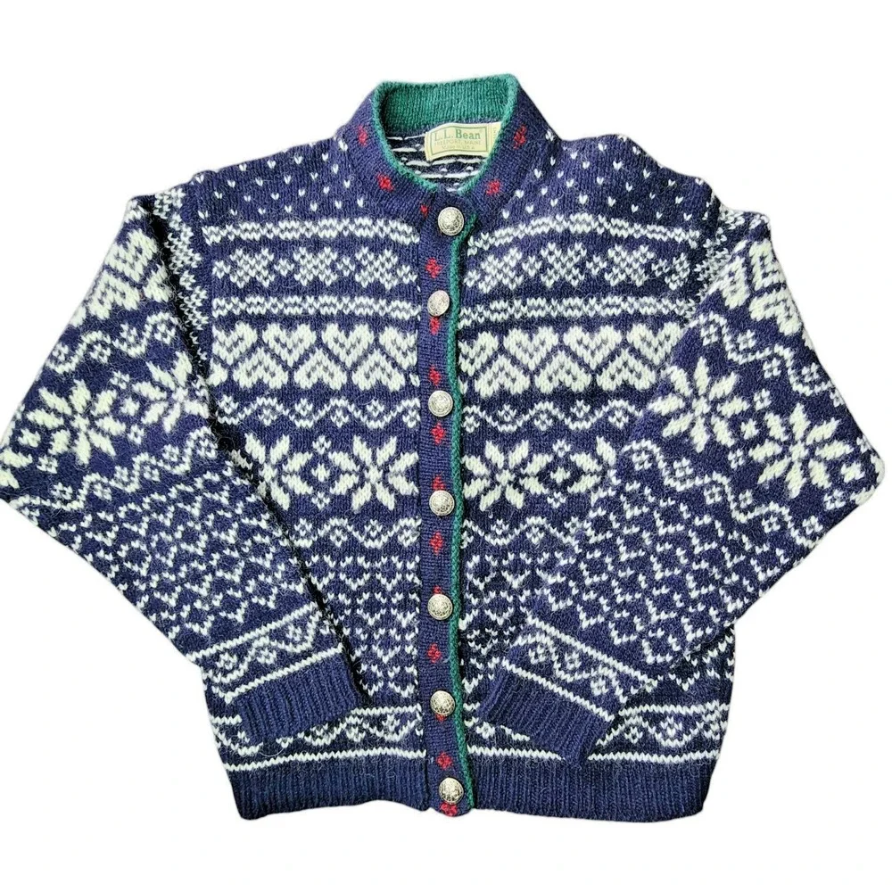 L.L. Bean Classic Snowflake Wool‎ Cardigan Children's Size M